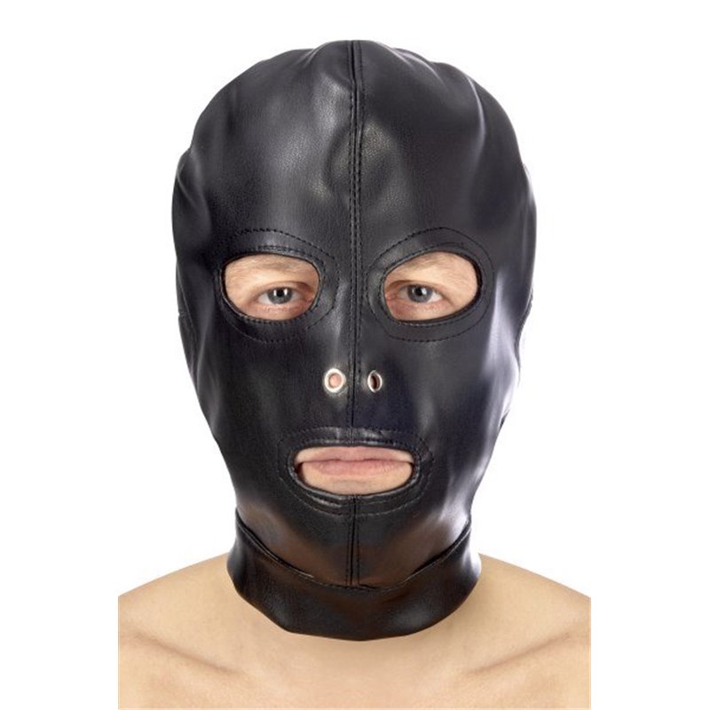 image extraite cagoule bdsm simili cuir ouverture bouche yeux fetish tentation