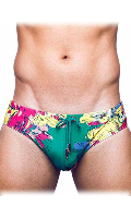 Cliquez pour voir la fiche produit- Slip de Bains ''Fleurs'' - 2Eros - Vert/Multicolor - Taille XL <span style=color:brown;>[Pr-commande]</span>